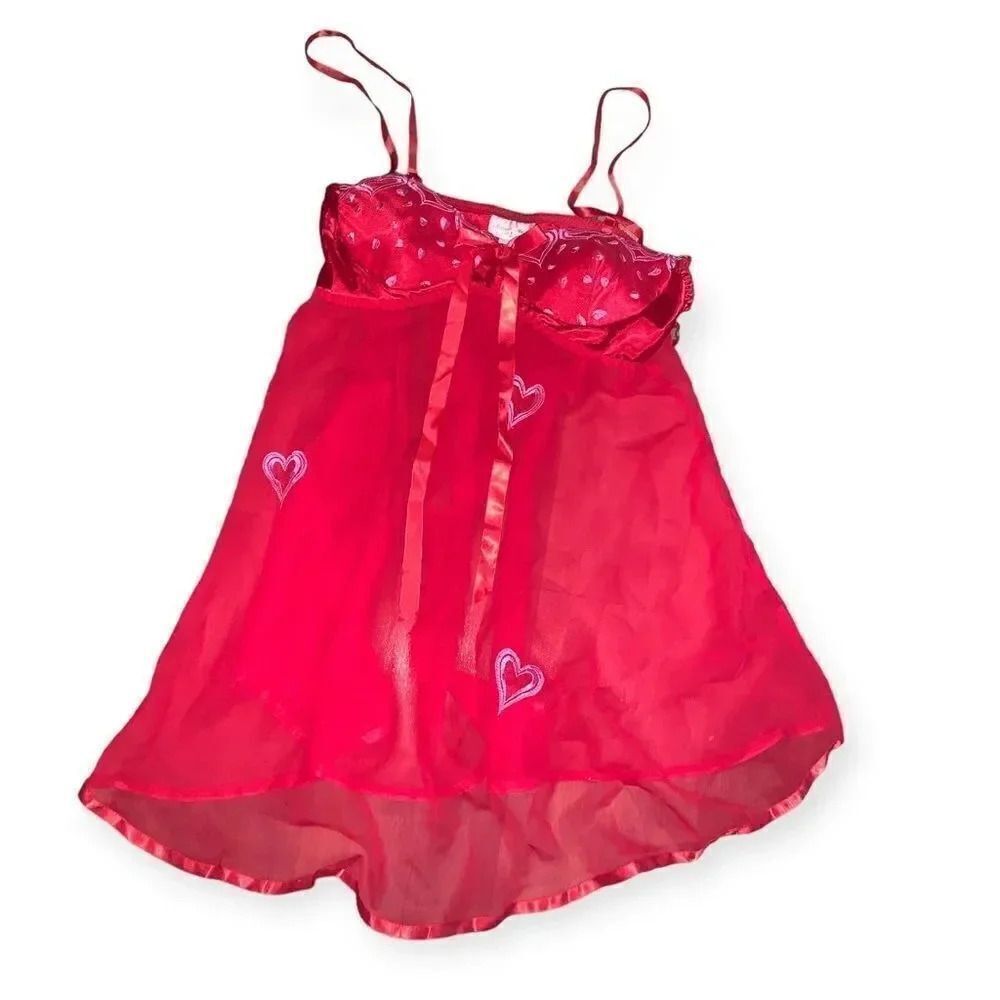 Vintage y2k early 2000s Deadstock heart embroidered lingerie set